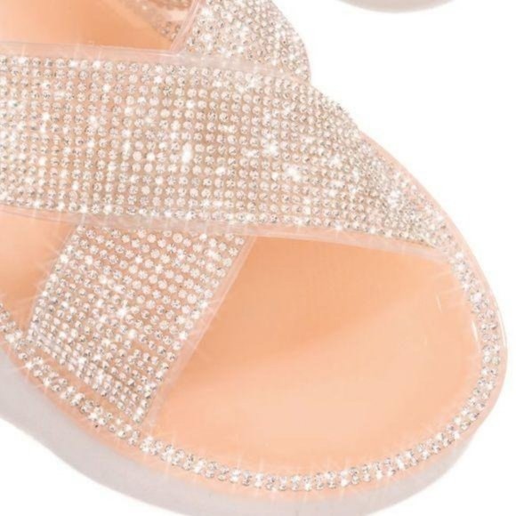 Nude Embellished Criss Cross Jelly Slides - Picture 2 of 7